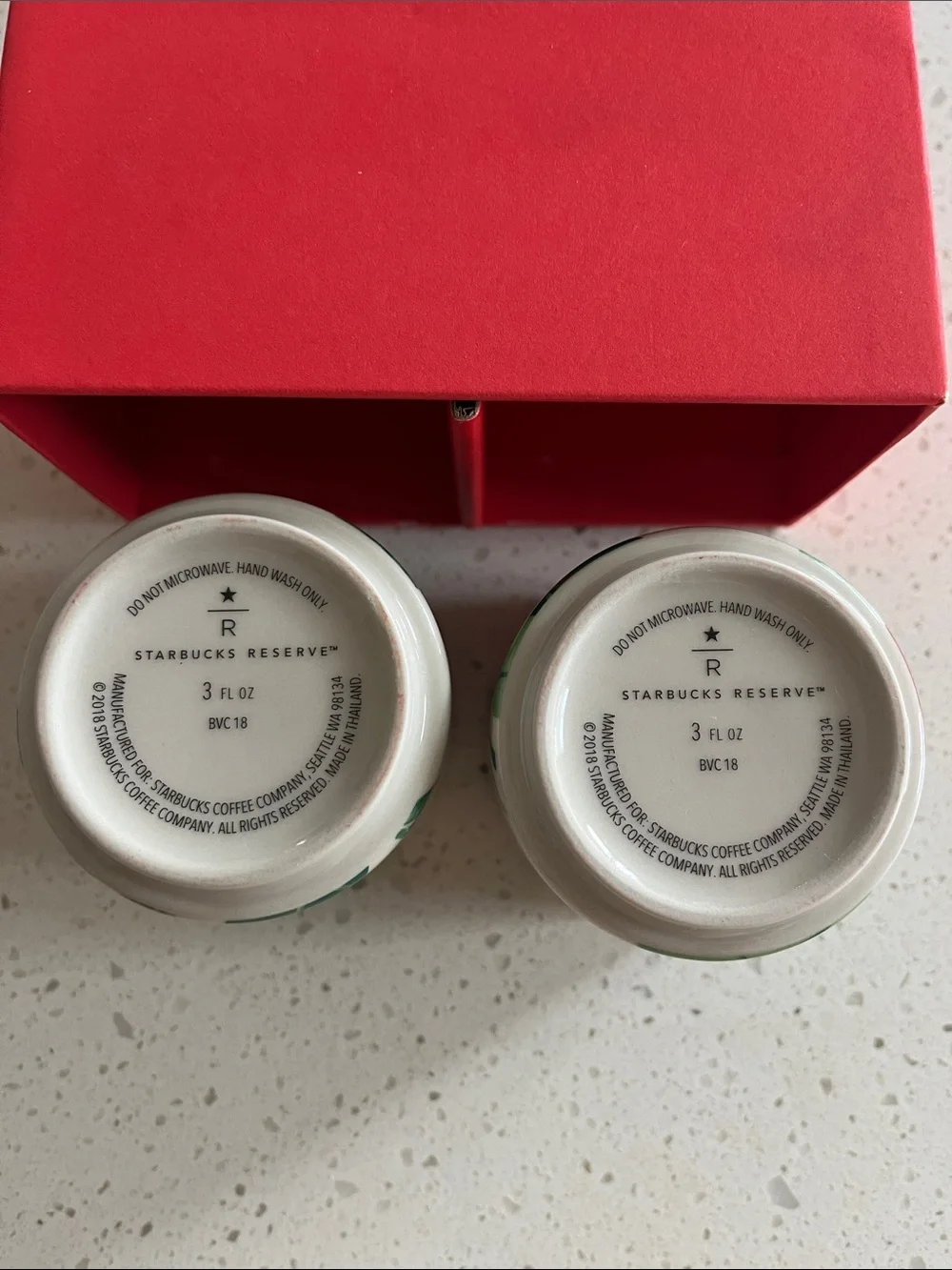 Starbucks White Ceramic Espresso Cup Set with Red and Green Botanical Print